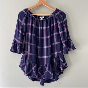 BeachLunchLounge Off-the-Shoulder Plaid Blouse XS